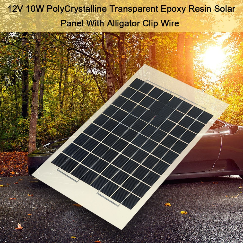Transparent Epoxy Resin Solar Panel With Alligator Clip Wire 12V 10W 38 X 22 CM