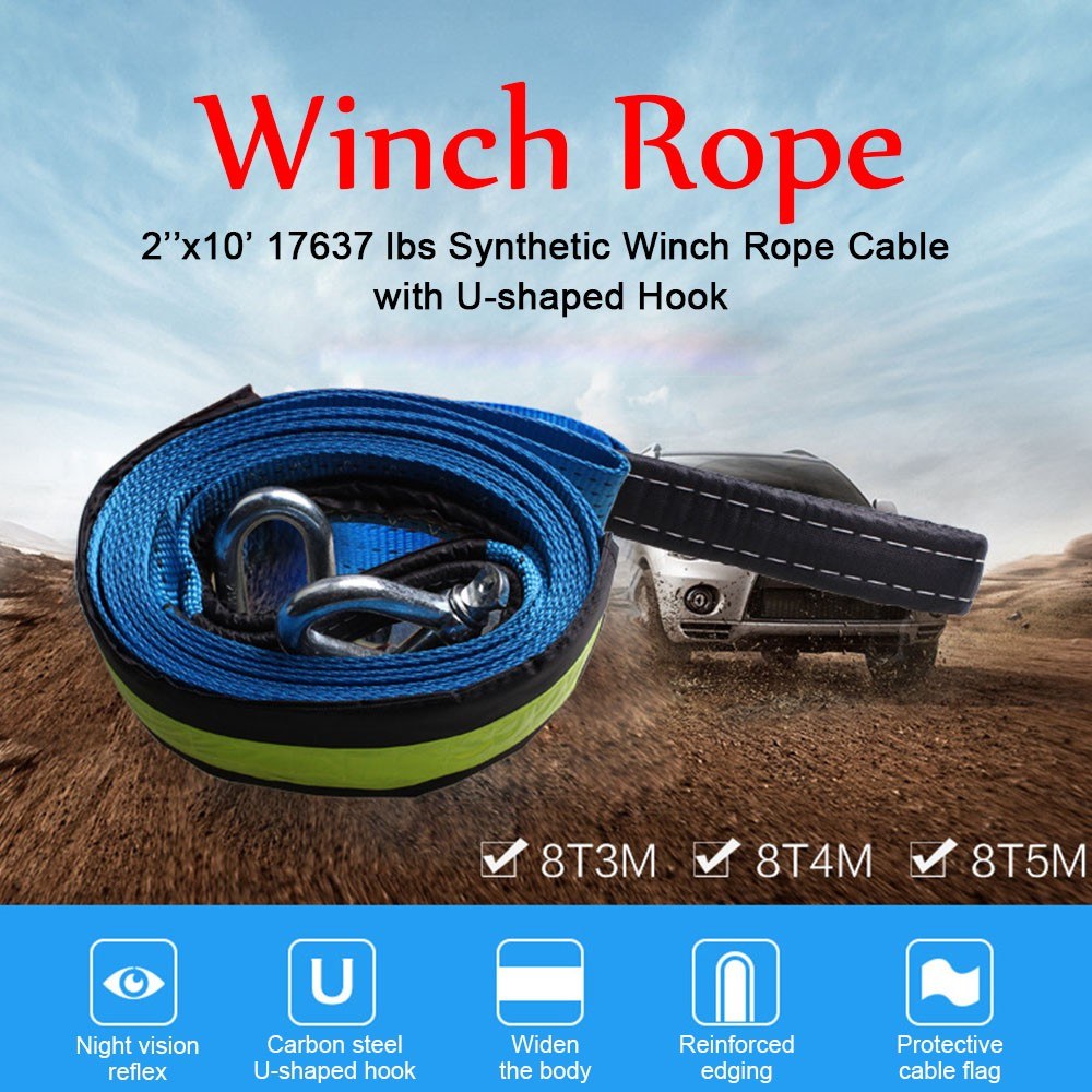 Synthetic Winch Rope Cable with U-shaped Hook