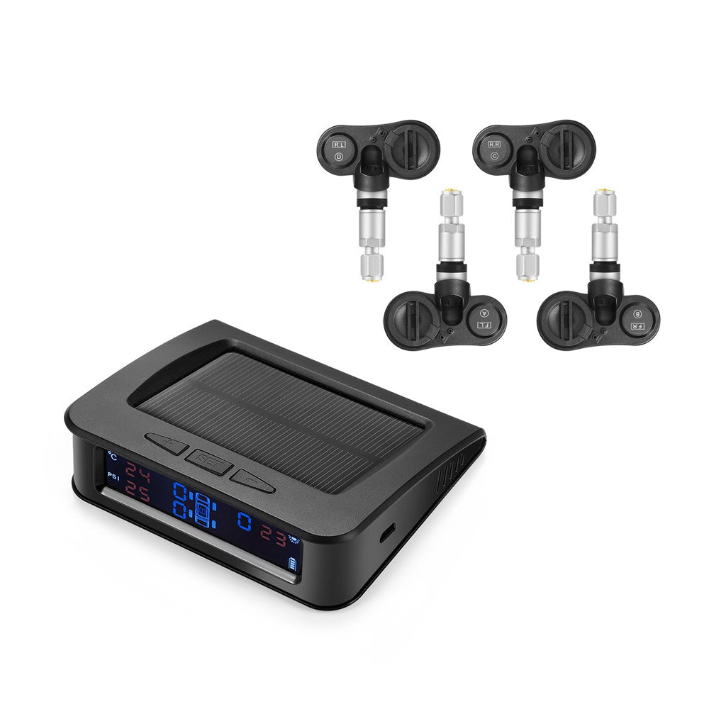 Tire Pressure Sensor Monitor System Wireless Solar Powered TPMS LCD Display with 4 Internal Sensors