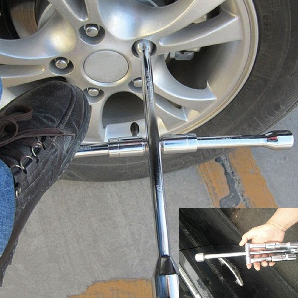4 Way Wheel Cross Wrench Folding Car Tyre Repair Tools 17 19 21 23mm