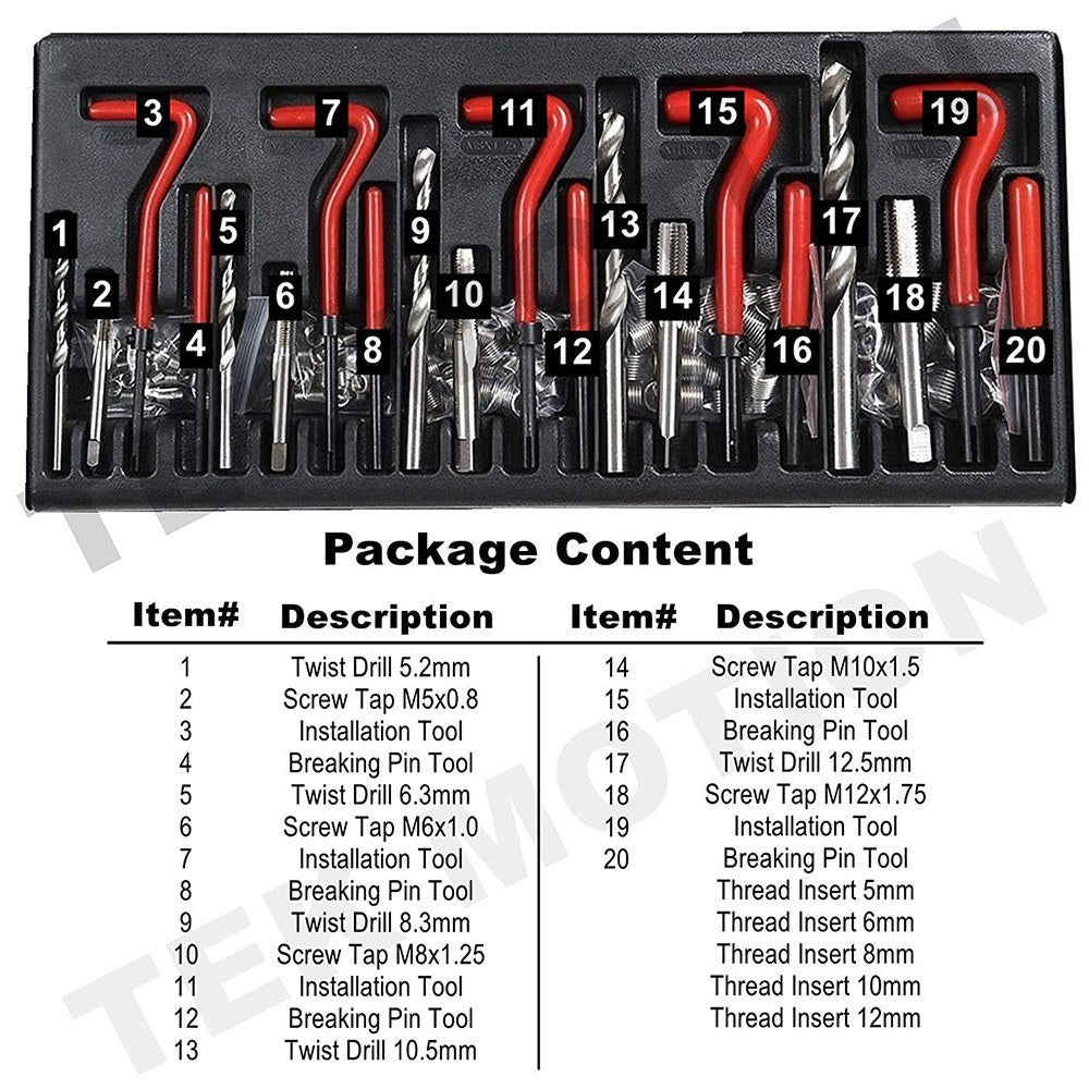 131Pcs Stripped Thread Rethread Helicoil Repair Kit Set Metric M5 M6 M8 M10 M12