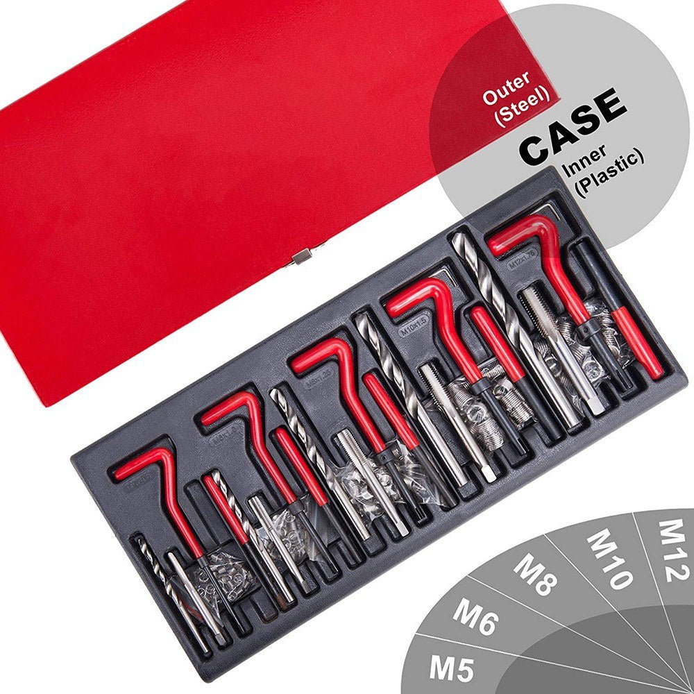 131Pcs Stripped Thread Rethread Helicoil Repair Kit Set Metric M5 M6 M8 M10 M12