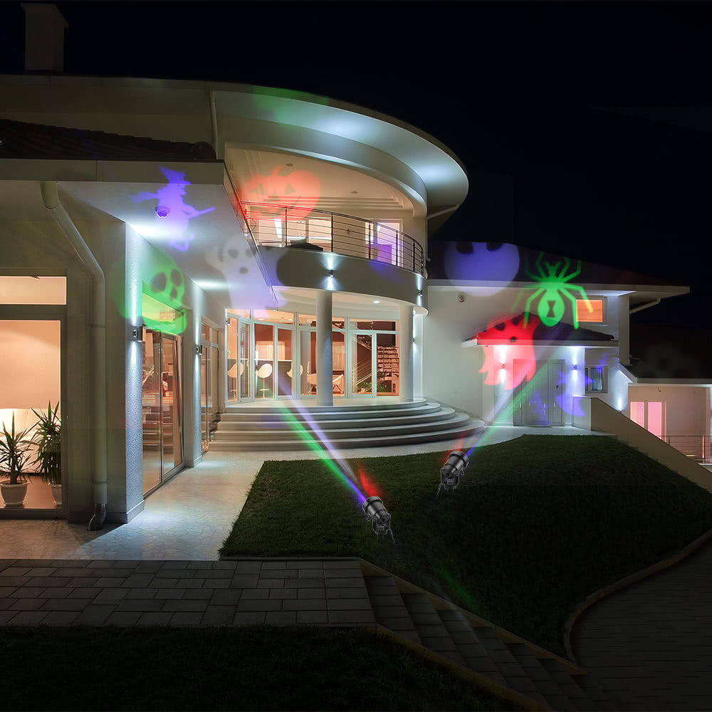Projector Light 12Pcs Pattern Spotlight Romantic RGBW Snowflake/Love Film Rotating Garden Lamp