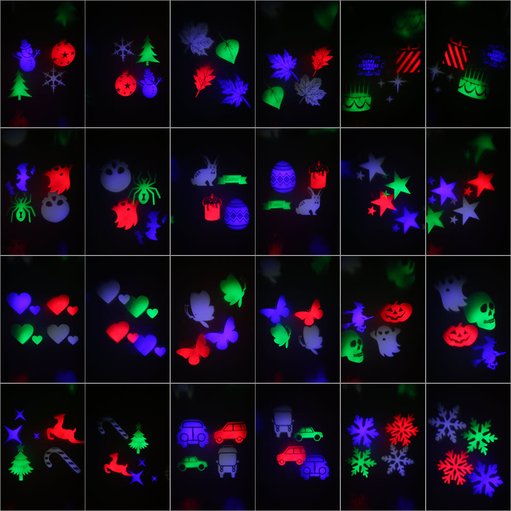 Projector Light 12Pcs Pattern Spotlight Romantic RGBW Snowflake/Love Film Rotating Garden Lamp