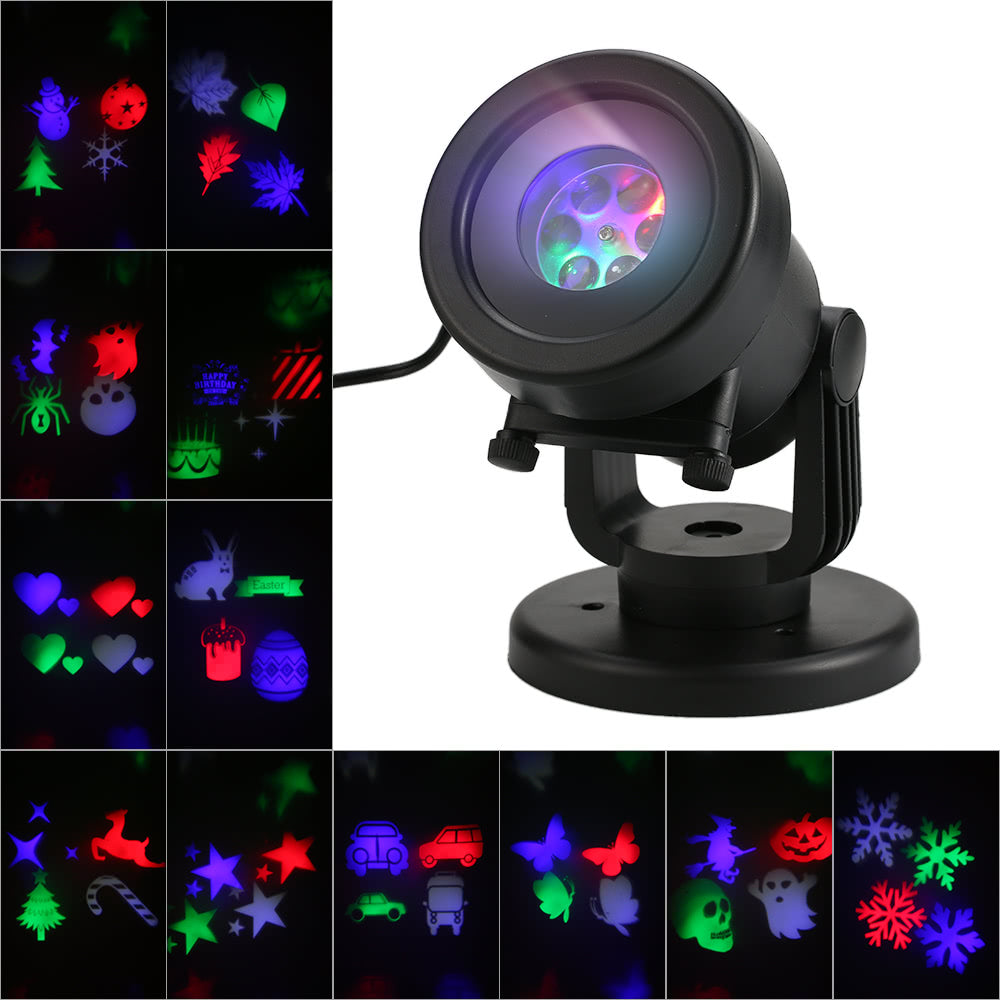 Projector Light 12Pcs Pattern Spotlight Romantic RGBW Snowflake/Love Film Rotating Garden Lamp
