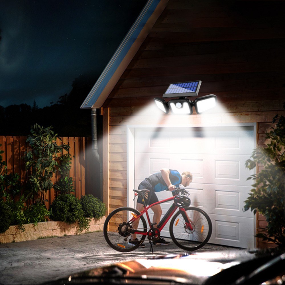 Solar 3 Heads Rotatable Slit Garden Lamp Motion Sensor Wall Mounted Waterproof Night Light 74 LED