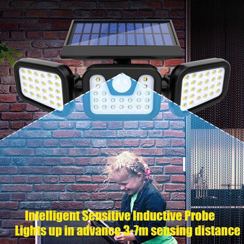 Solar 3 Heads Rotatable Slit Garden Lamp Motion Sensor Wall Mounted Waterproof Night Light 74 LED