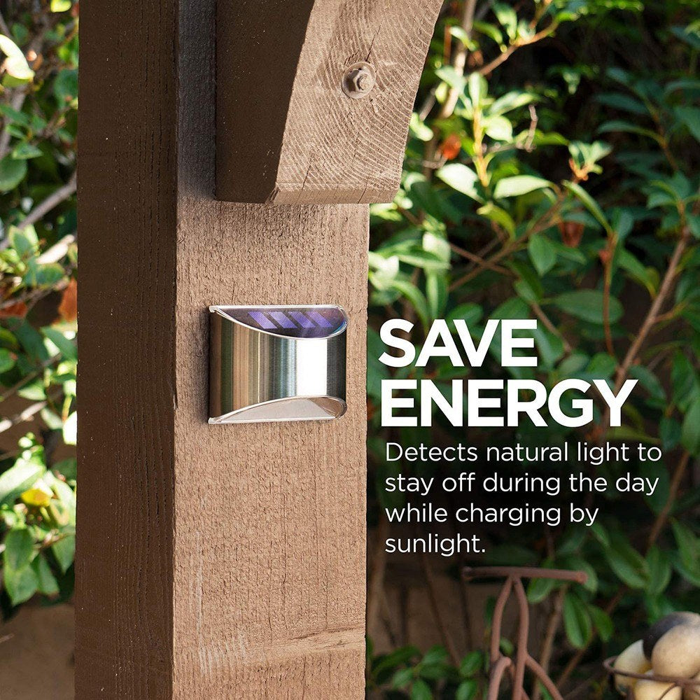 Outdoor Stainless Steel Solar Wall Lamp Waterproof Yard Garden Lighting Pack 2