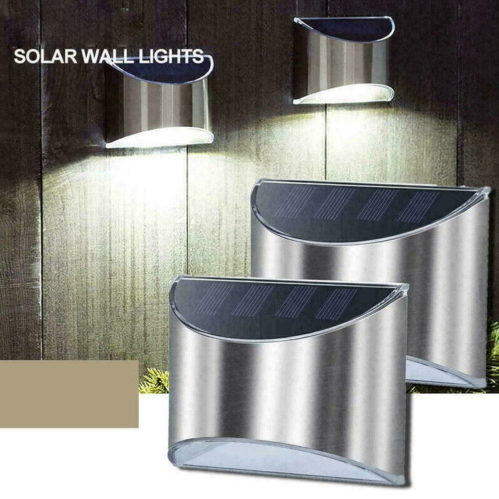Outdoor Stainless Steel Solar Wall Lamp Waterproof Yard Garden Lighting Pack 2