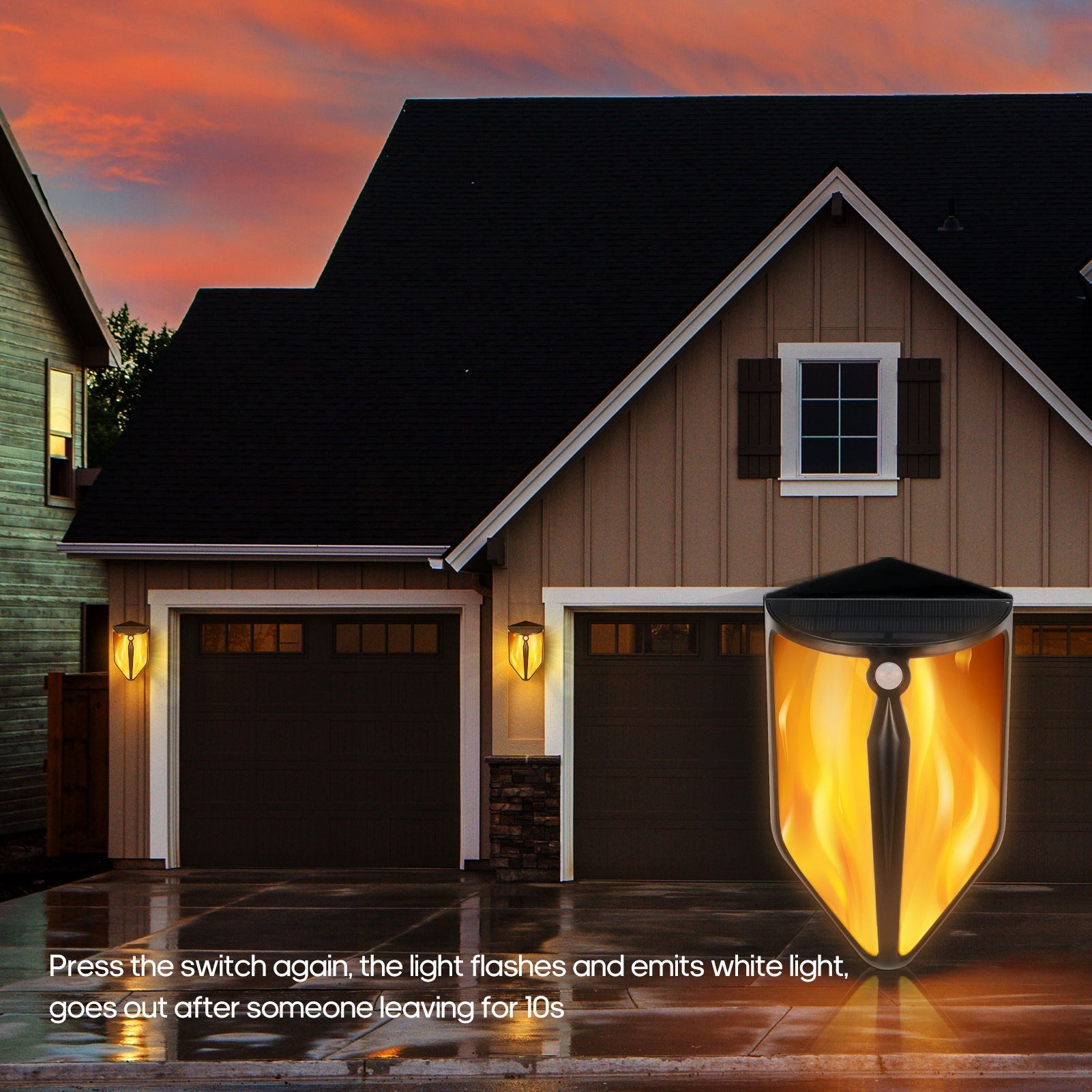 Solar Flame Wall Light IP65 Two Lighting Modes