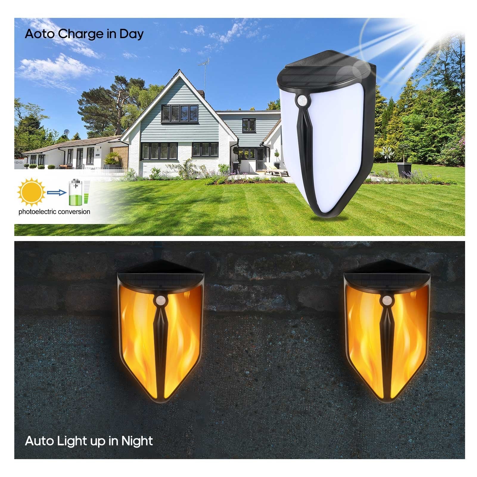 Solar Flame Wall Light IP65 Two Lighting Modes
