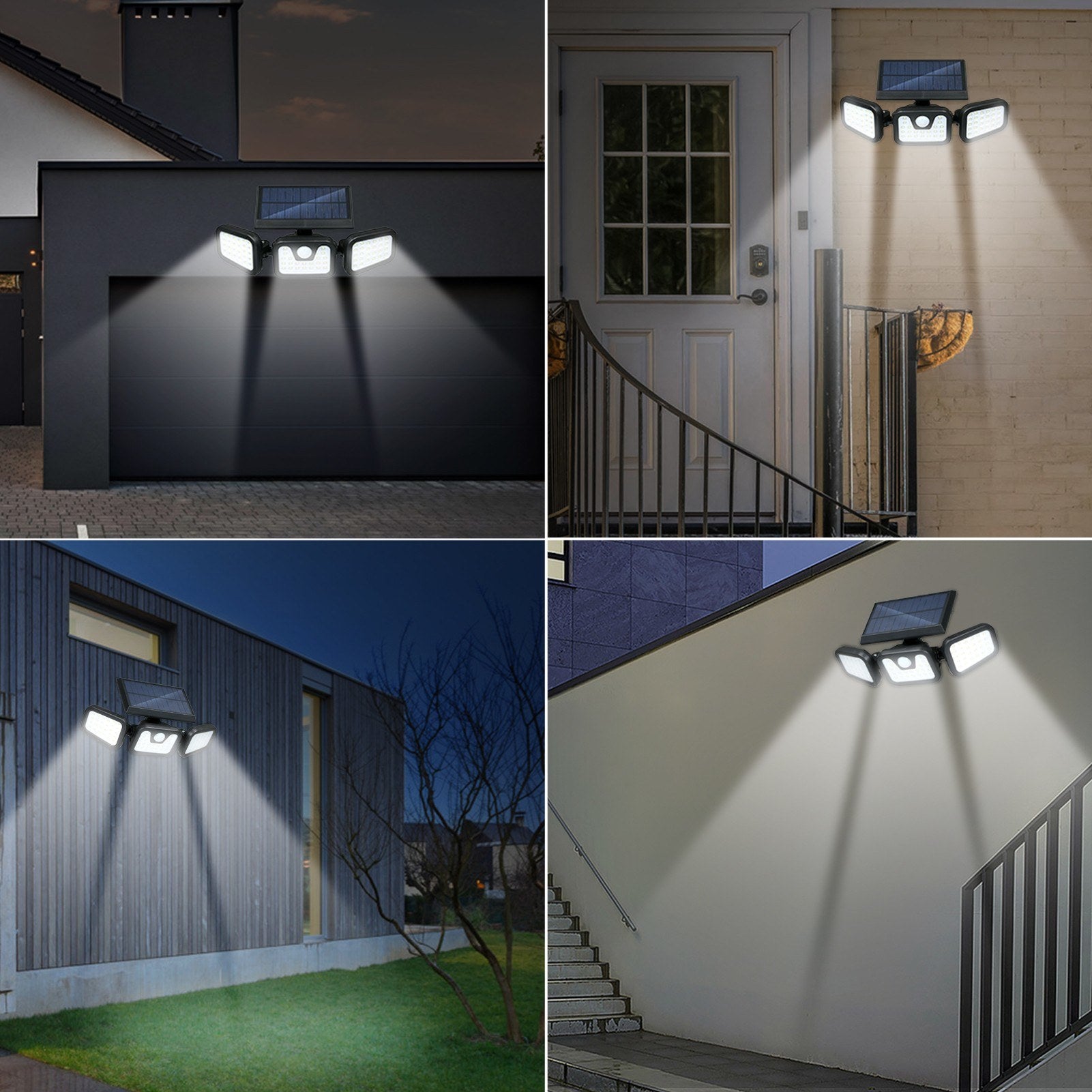 Solar Powered Wall Light PIR Motion Sensor 3 Lighting Modes Foldable 3 Heads Flood Lamp