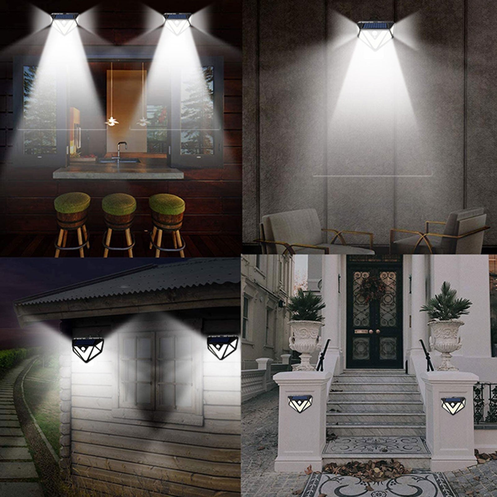 IP65 Solar Body Induction Wall Lamp Patio Stair Light 5 Illumination Surfaces 166 LEDs