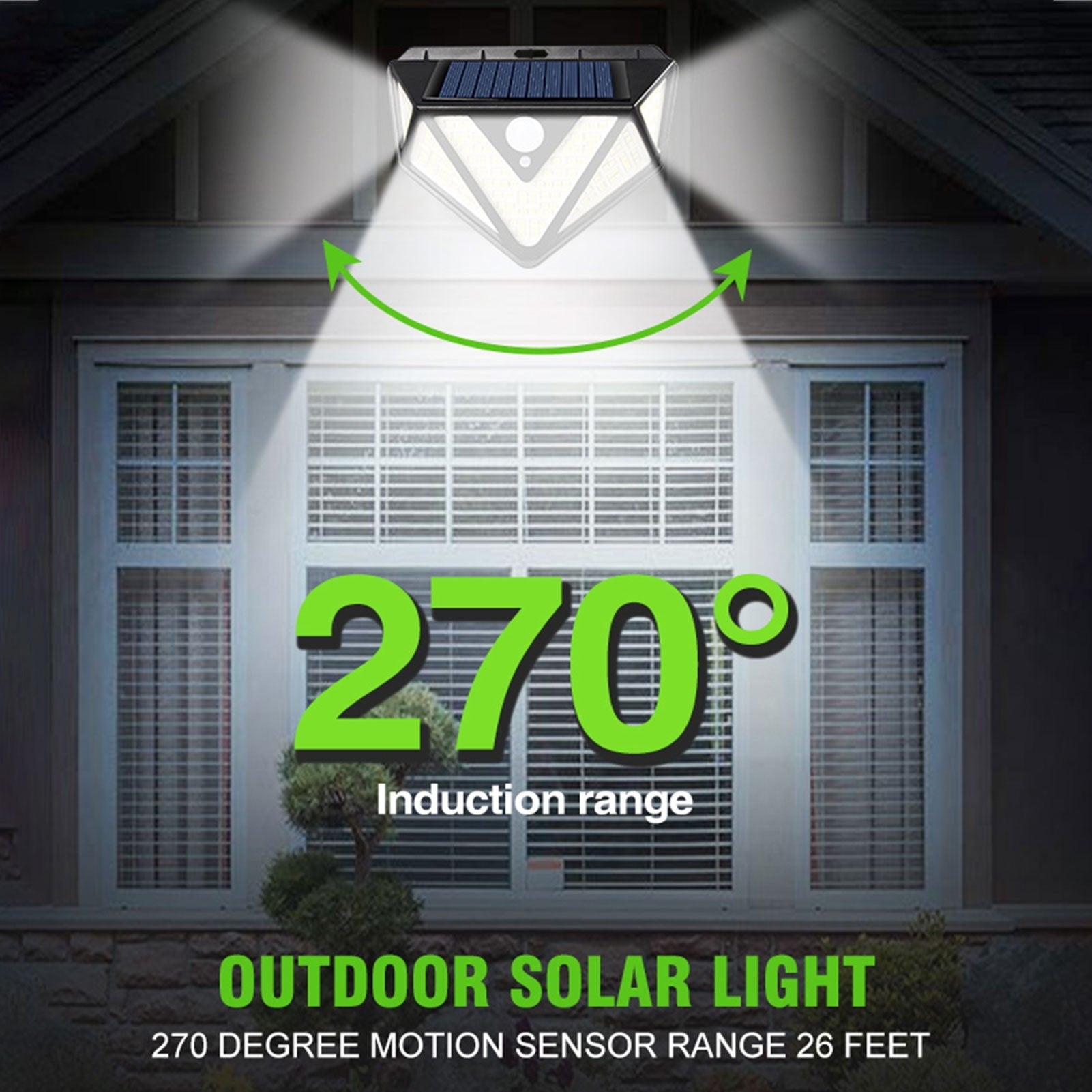 IP65 Solar Body Induction Wall Lamp Patio Stair Light 5 Illumination Surfaces 166 LEDs