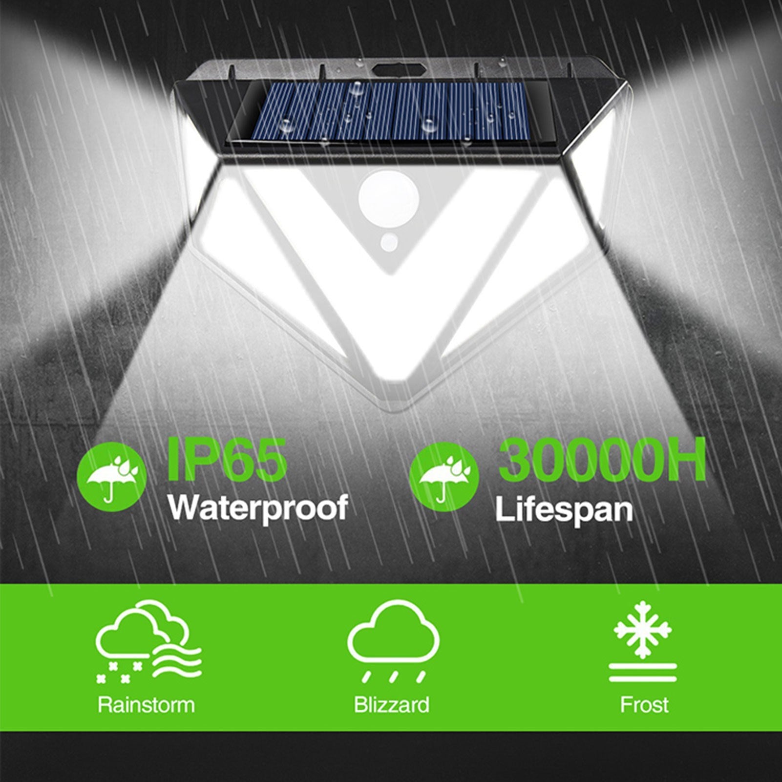 IP65 Solar Body Induction Wall Lamp Patio Stair Light 5 Illumination Surfaces 166 LEDs