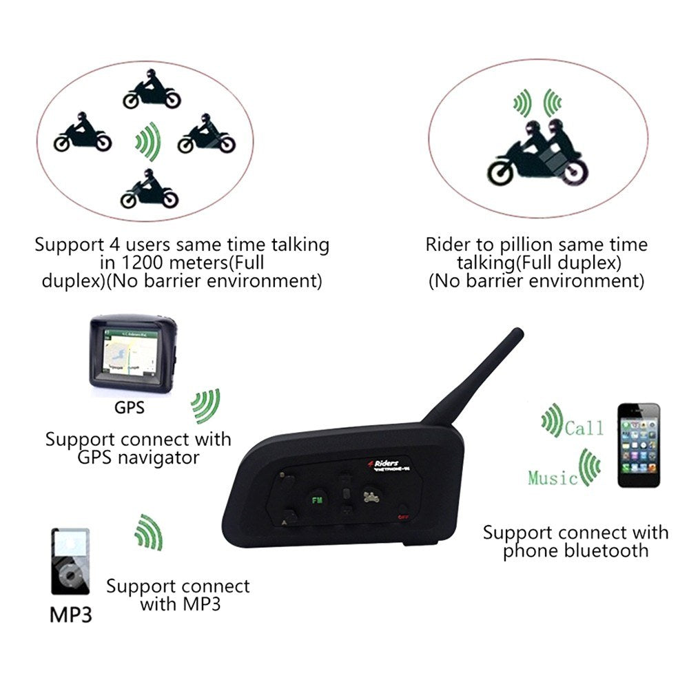 Wireless Bluetooth Intercom Motorcycle Snowmobile Headset Full Waterproof with FM