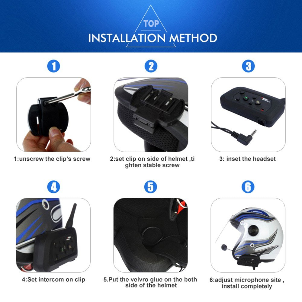 Wireless Bluetooth Intercom Motorcycle Snowmobile Headset Full Waterproof with FM