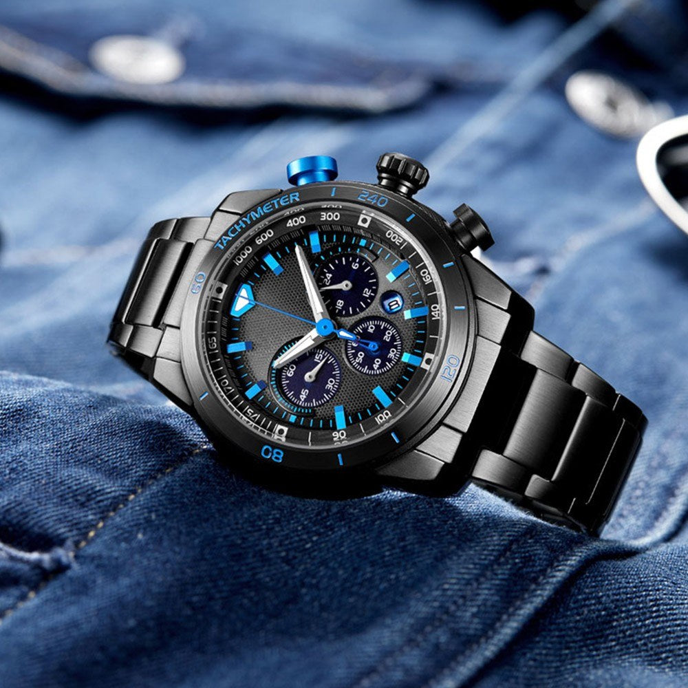 Man Watch Stainless Steel Analog 48mm Calendar Sapphire Mirror Luminous