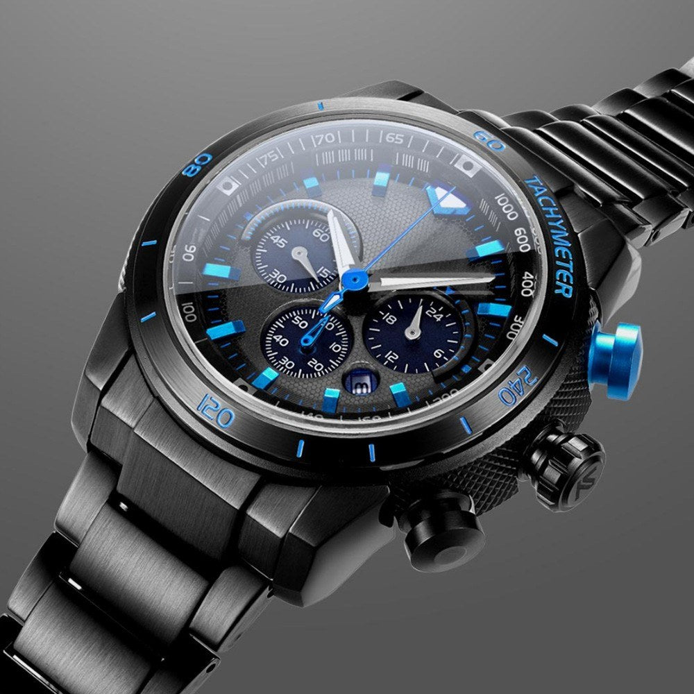 Man Watch Stainless Steel Analog 48mm Calendar Sapphire Mirror Luminous