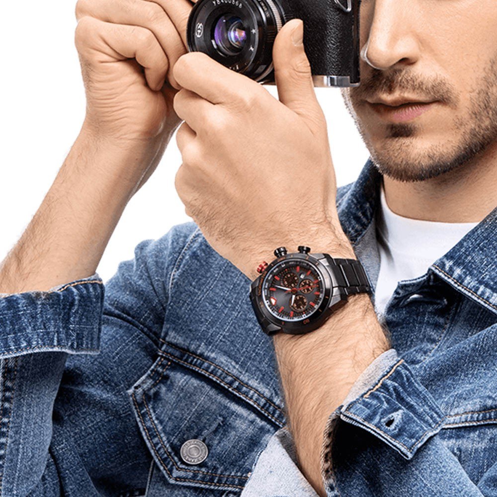 Man Watch Stainless Steel Analog 48mm Calendar Sapphire Mirror Luminous