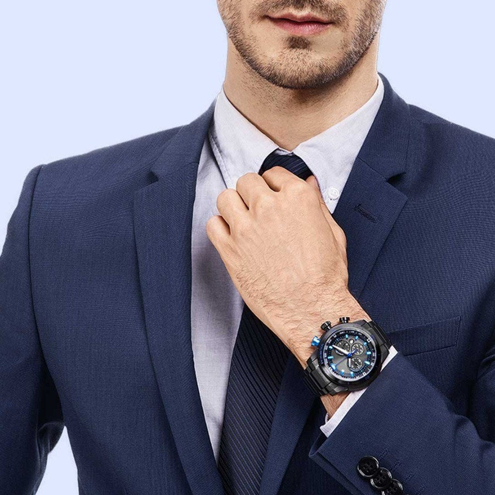 Man Watch Stainless Steel Analog 48mm Calendar Sapphire Mirror Luminous