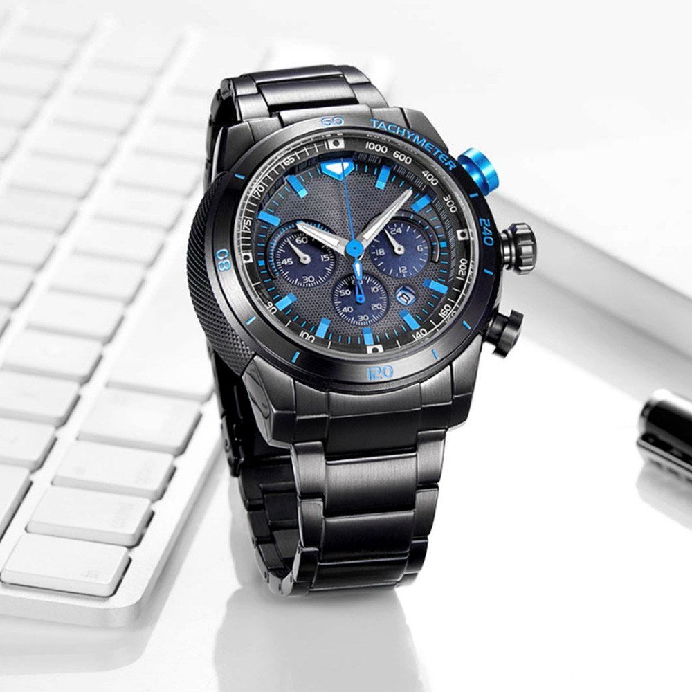 Man Watch Stainless Steel Analog 48mm Calendar Sapphire Mirror Luminous