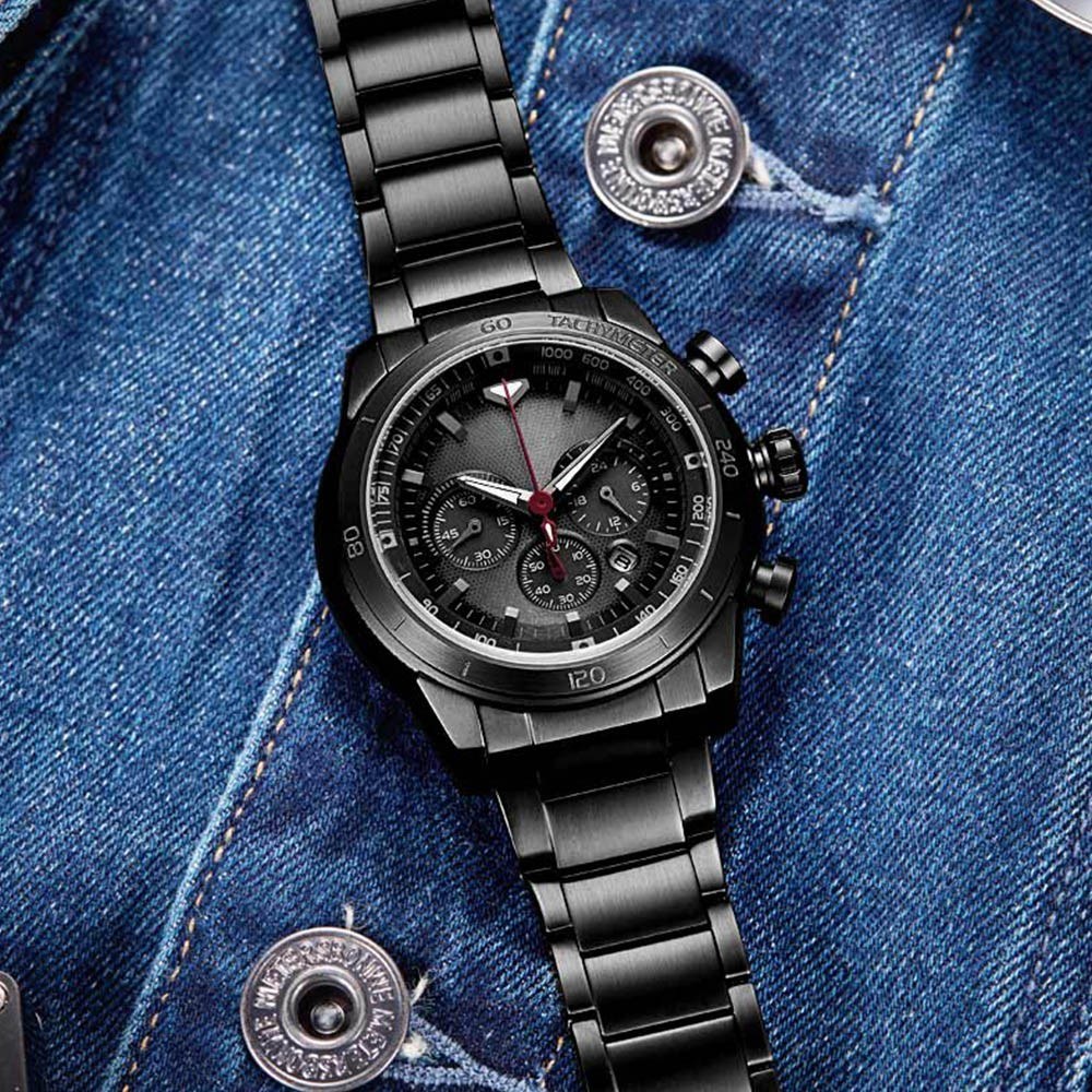 Man Watch Stainless Steel Analog 48mm Calendar Sapphire Mirror Luminous
