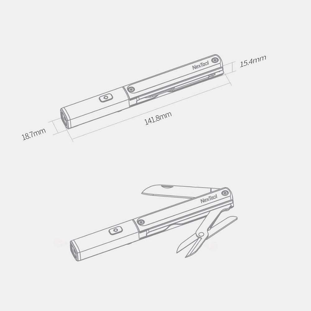 Multifunctional Pen Tools 3-IN-1 Flashlight Knife Scissors USB Rechargeable IPX4