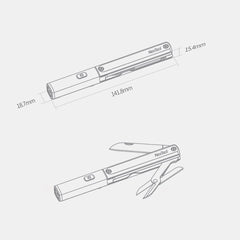 Multifunctional Pen Tools 3-IN-1 Flashlight Knife Scissors USB Rechargeable IPX4