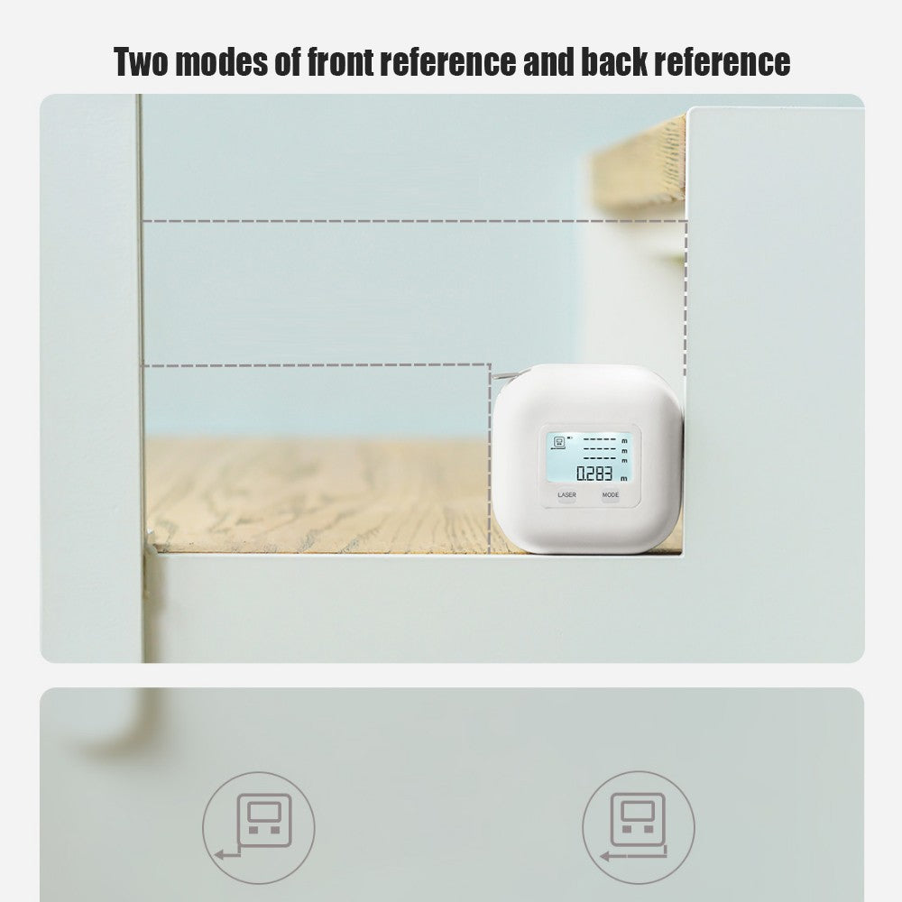 Laser Tape Measure 2-in-1 Laser Measurement 25M Laser Range Finder USB Rechargeable Backlit Display