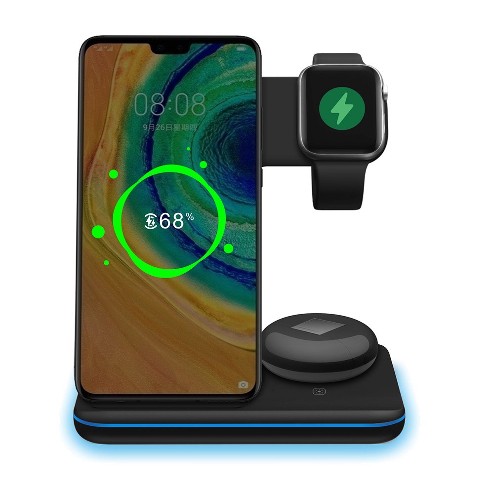 Wireless Charger 3 in 1 Charger Compatible with Phones Watches Earphones Fast Charging Station
