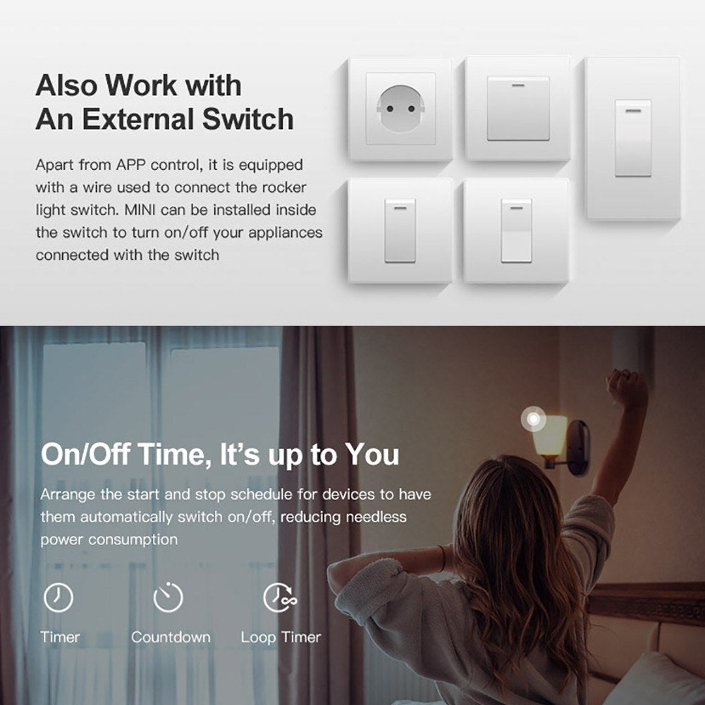 MINI WiFi DIY Smart Switch Remote Control Two Way External Switch Work With Alexa Google Home
