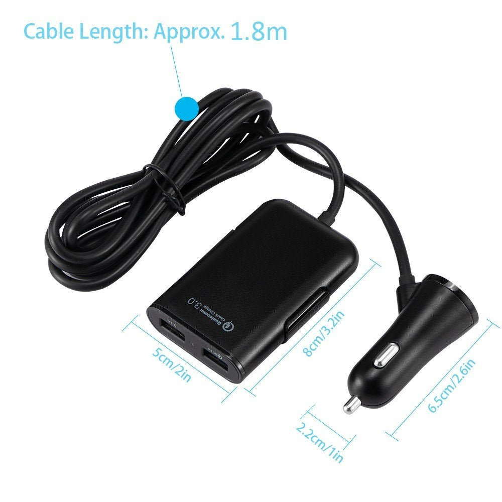Car Charger 4 In 1 Fast Charger 4 USB Ports 36W 8A Front and Rear Car Fast Charging