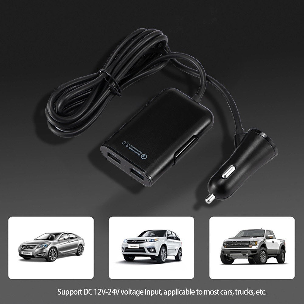 Car Charger 4 In 1 Fast Charger 4 USB Ports 36W 8A Front and Rear Car Fast Charging