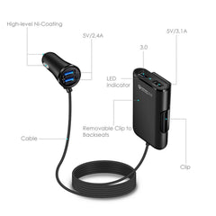 Car Charger 4 In 1 Fast Charger 4 USB Ports 36W 8A Front and Rear Car Fast Charging