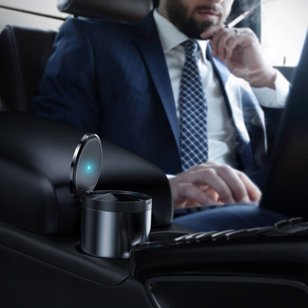 Car Ashtray LED Light Portable Aluminum Cup Smokeless