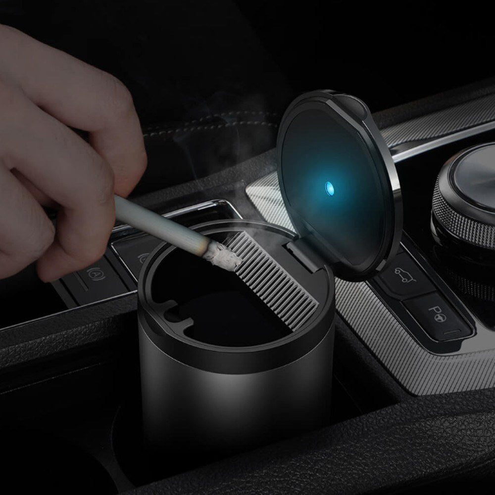 Car Ashtray LED Light Portable Aluminum Cup Smokeless