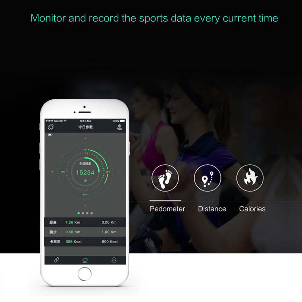 Smart BT Sport Watch Wristband 0.69" OLED Call Notification Pedometer Alarm etc