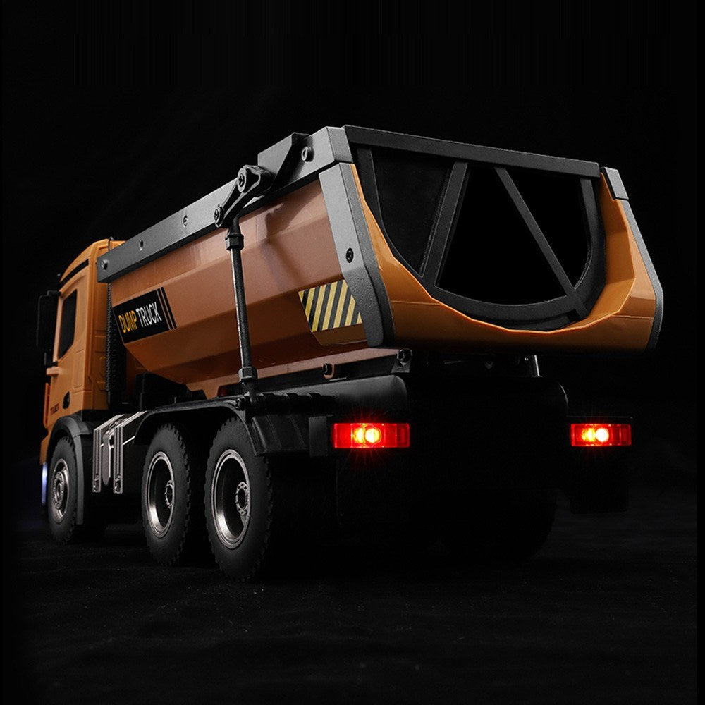 2.4Ghz 1/14 Scale RC Dump Truck Construction Vehicle Toy with LED Lights and Simulation Sound for Kids
