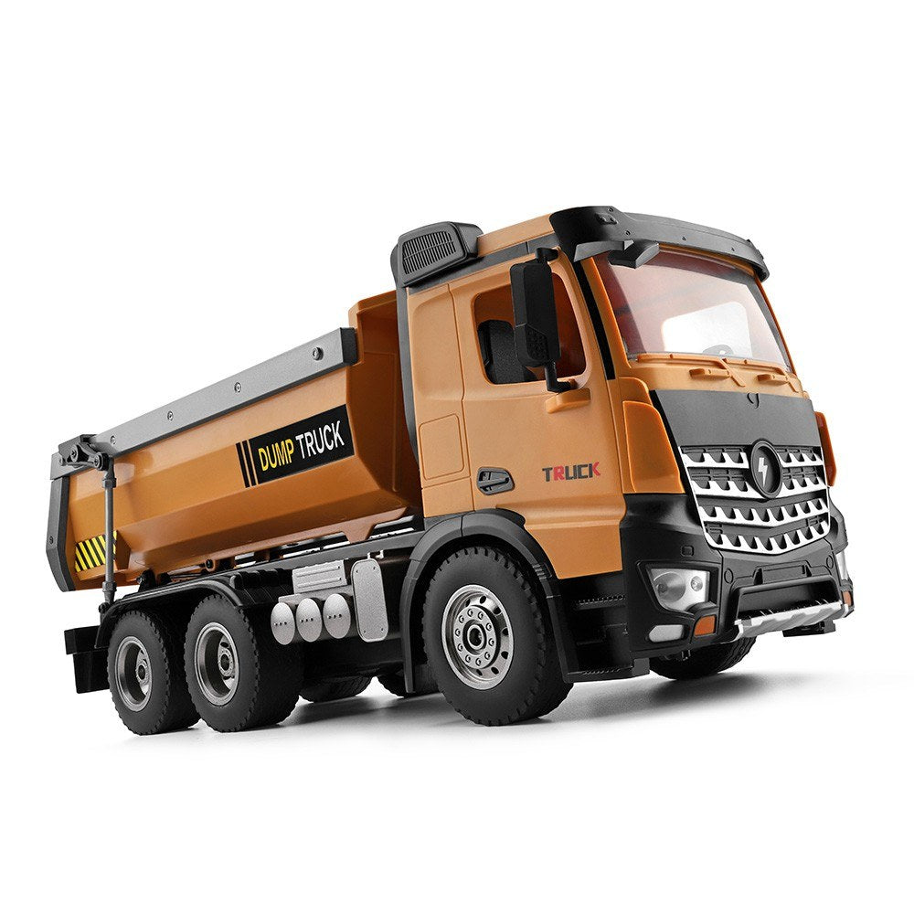2.4Ghz 1/14 Scale RC Dump Truck Construction Vehicle Toy with LED Lights and Simulation Sound for Kids
