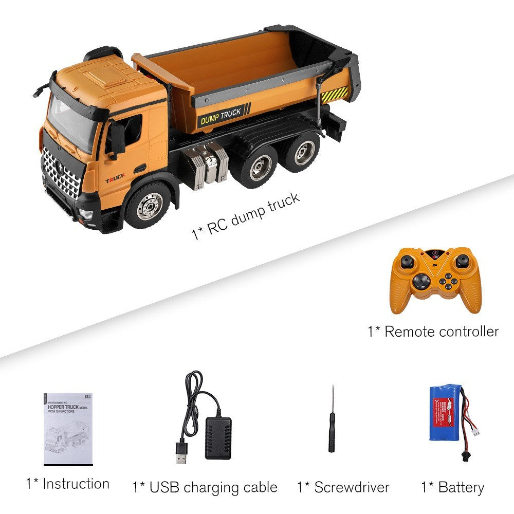 2.4Ghz 1/14 Scale RC Dump Truck Construction Vehicle Toy with LED Lights and Simulation Sound for Kids