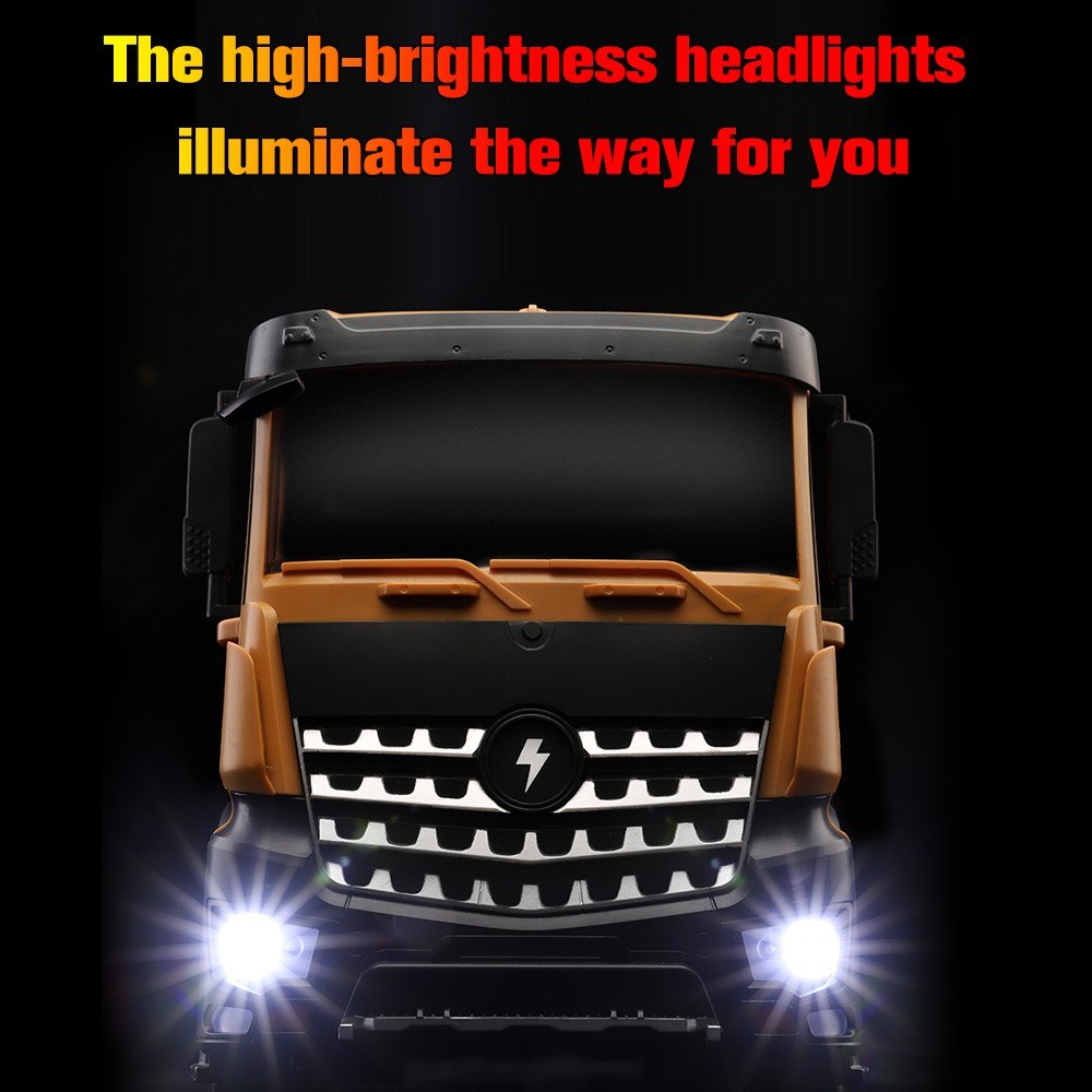 2.4Ghz 1/14 Scale RC Dump Truck Construction Vehicle Toy with LED Lights and Simulation Sound for Kids