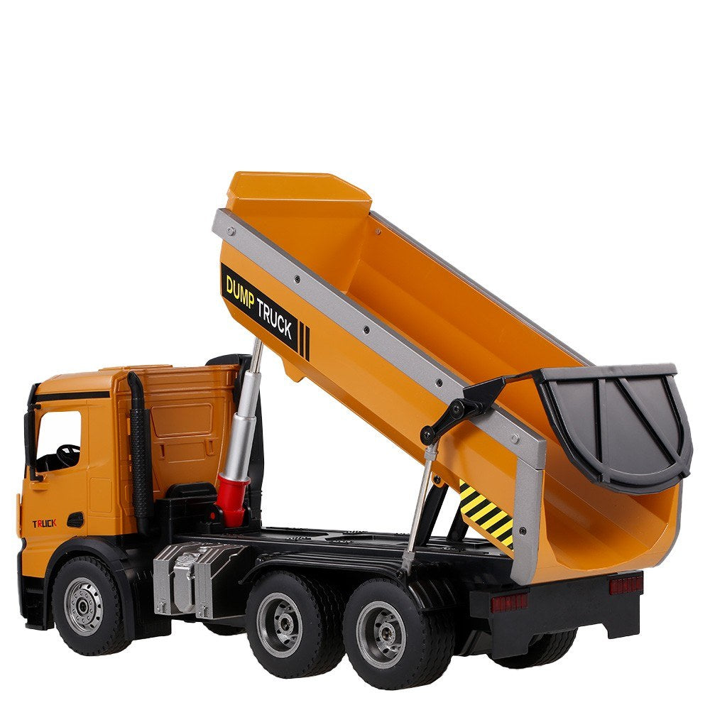 2.4Ghz 1/14 Scale RC Dump Truck Construction Vehicle Toy with LED Lights and Simulation Sound for Kids