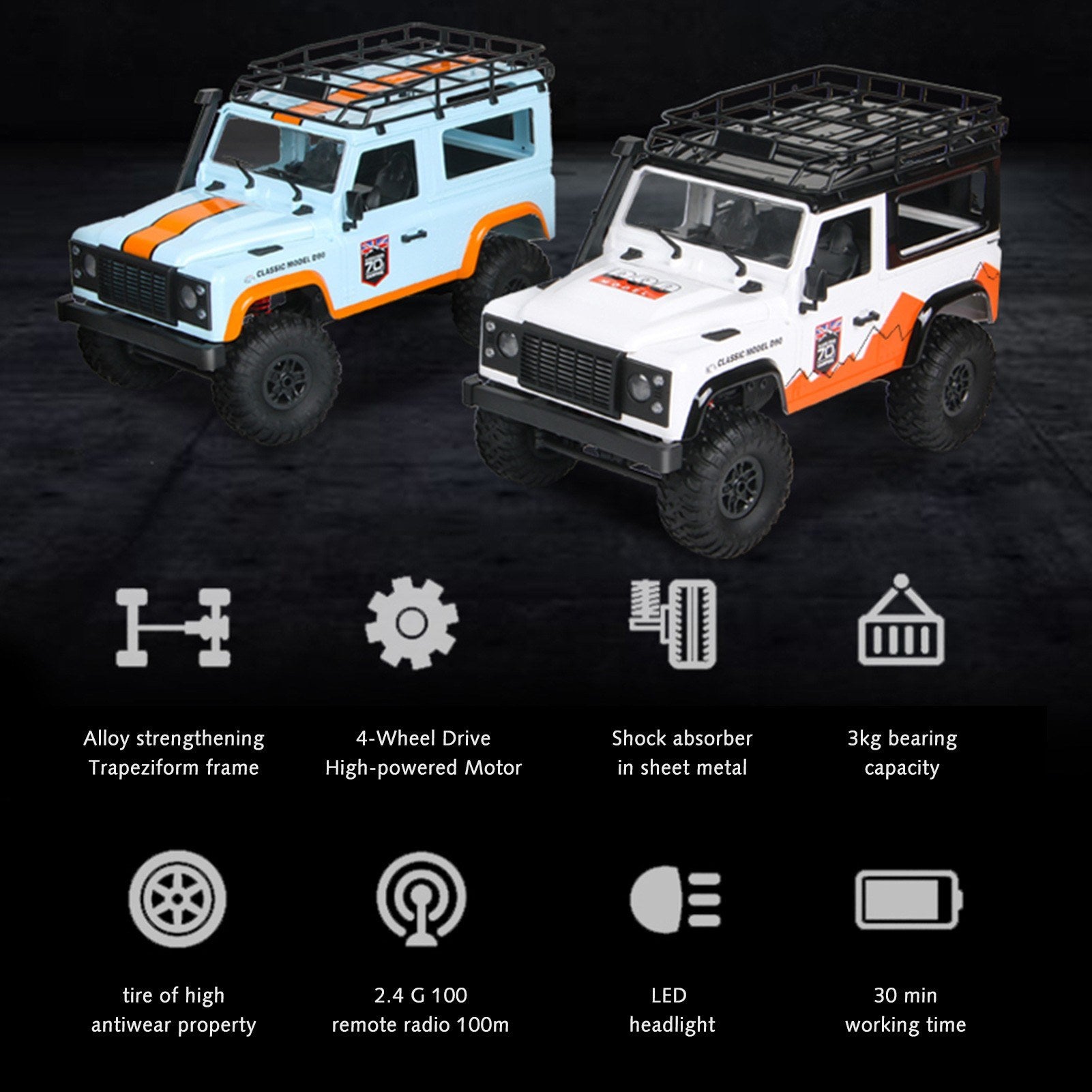 4WD 2.4Ghz Off Road Car RC Rock Crawler Cross-country Truck Toy with Headlight for Adults and Kids