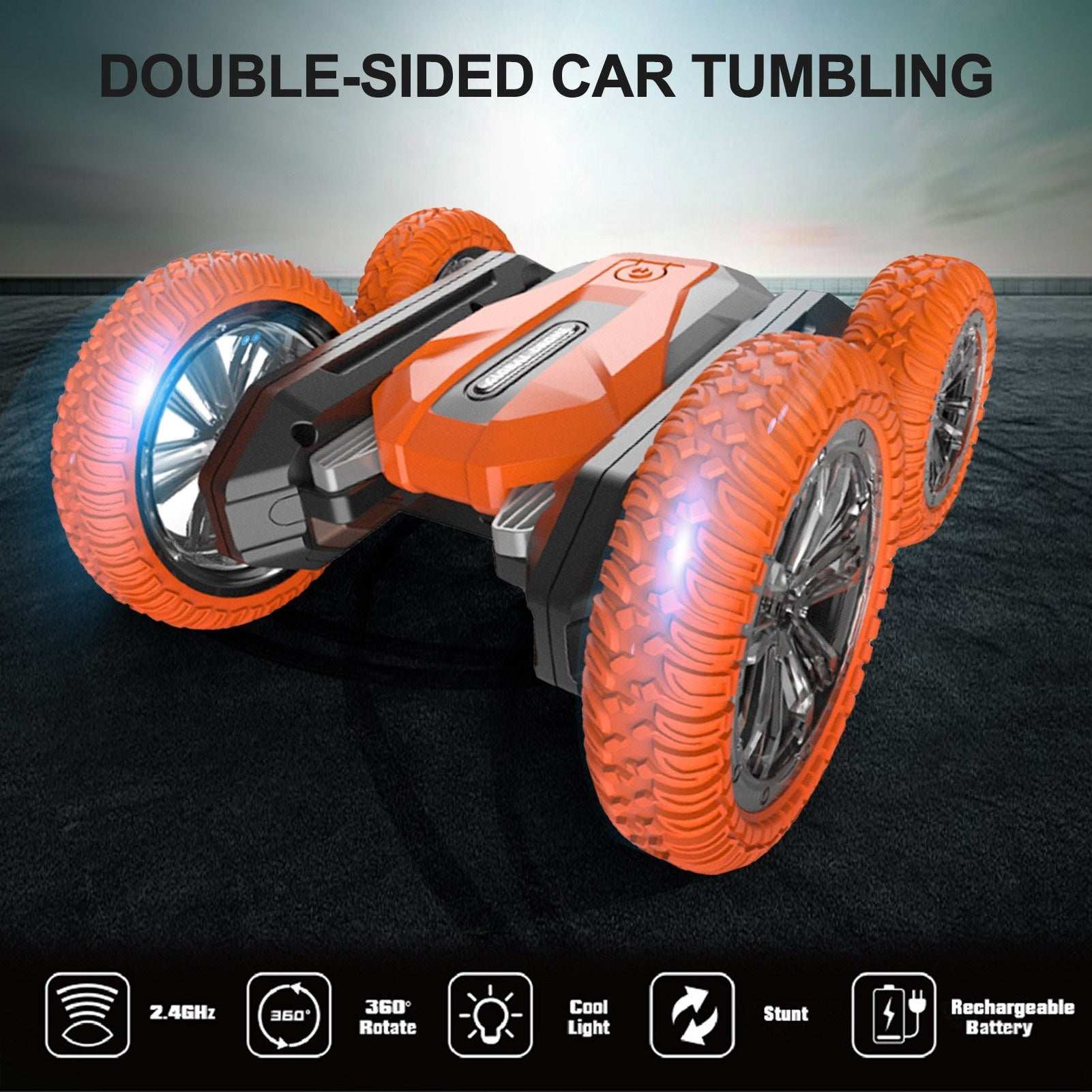 2.4G RC Stunt Car 360° Rotation Double-sided Driving with LED Light and Music Crawler