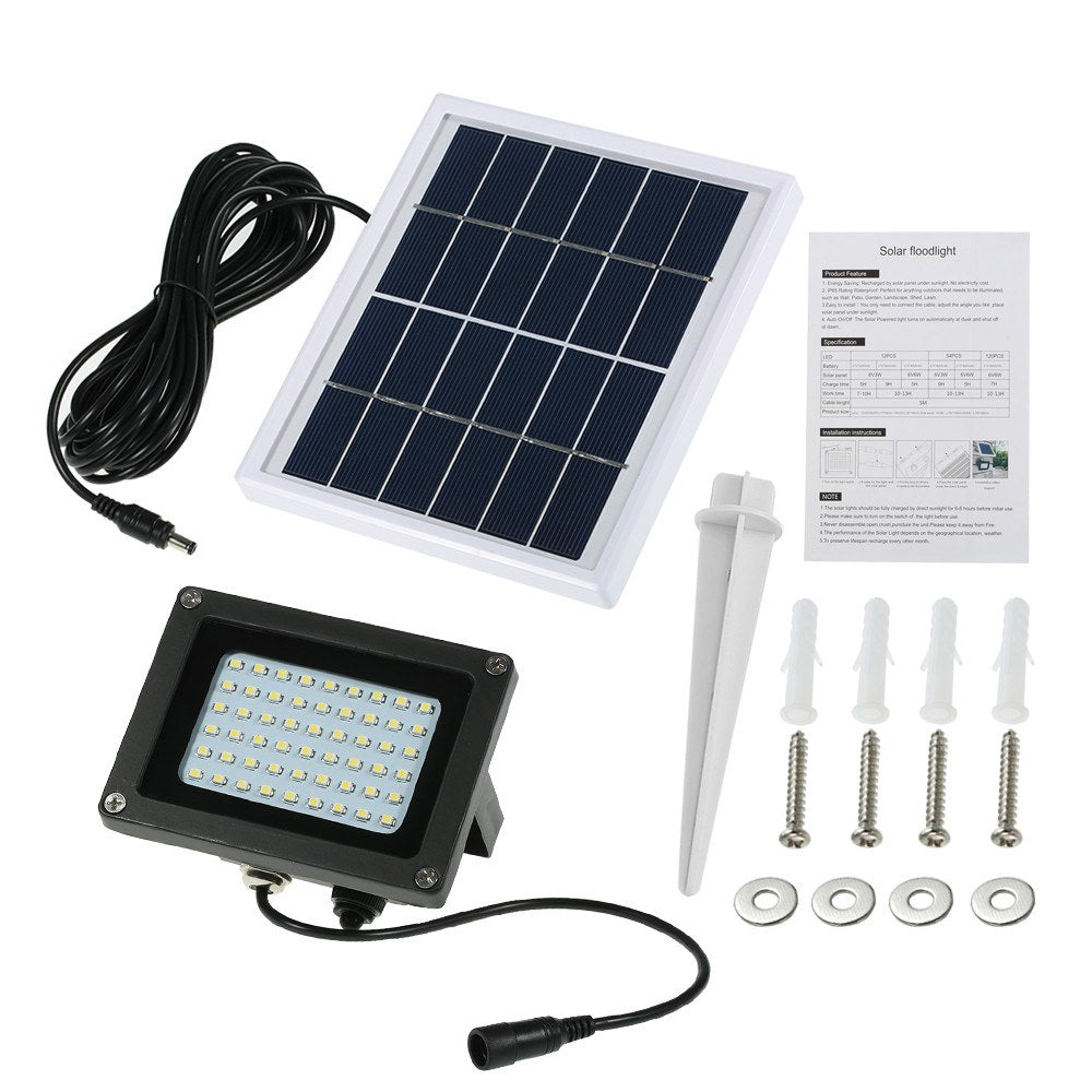 Solar Powered Floodlight 54 LED IP65 Waterproof Lights Outdoor Security with Bracket