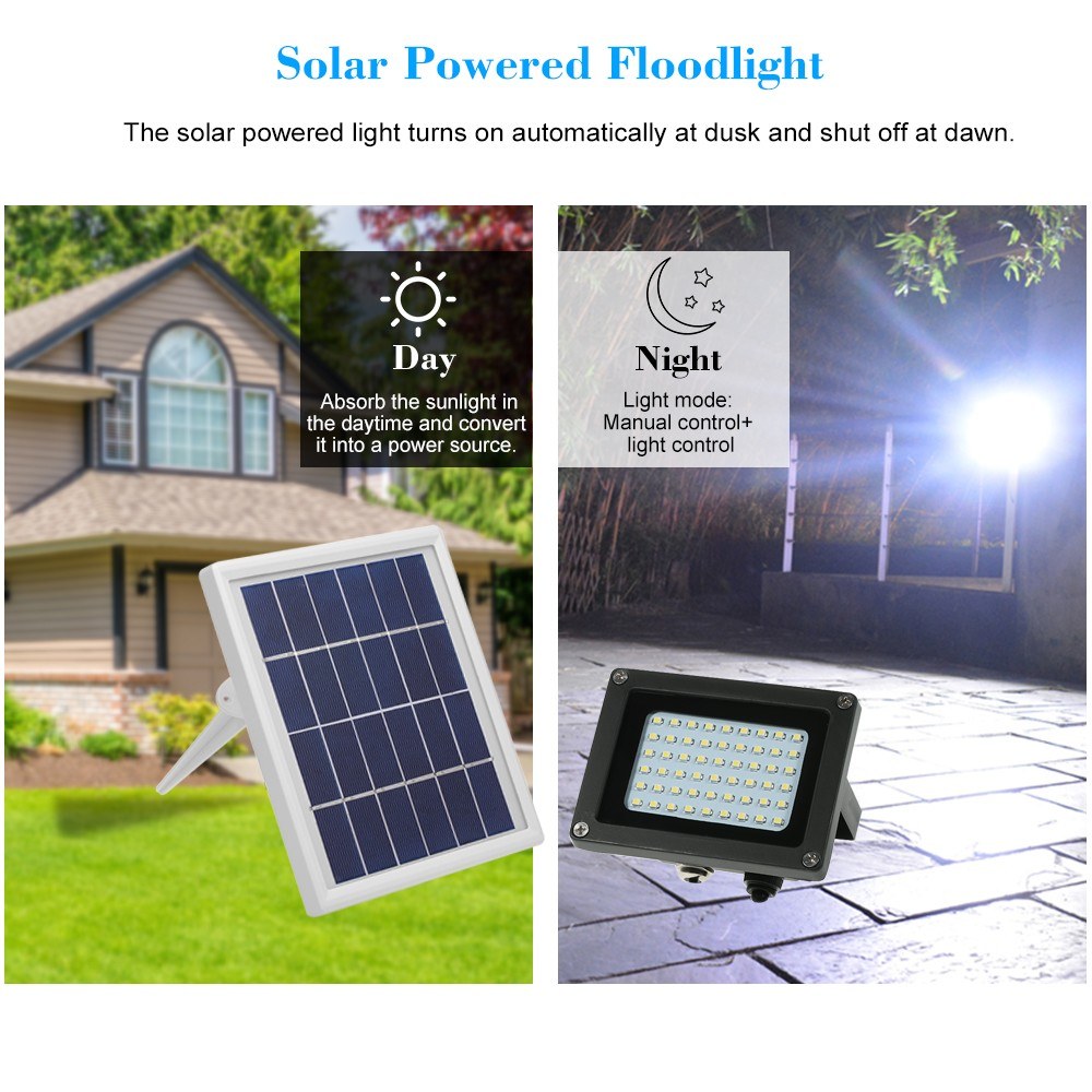 Solar Powered Floodlight 54 LED IP65 Waterproof Lights Outdoor Security with Bracket
