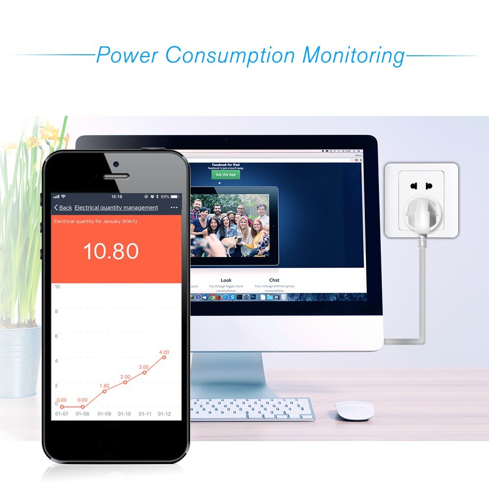 Smart WIFI Plug with LED Night Lighting Support Phone APP Remote Connection / Timing Function Real Time