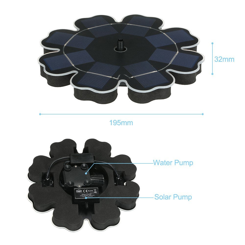 Solar Power Fountain Flower-shape Panel Energy-saving Water Pump 195mm/7.68"