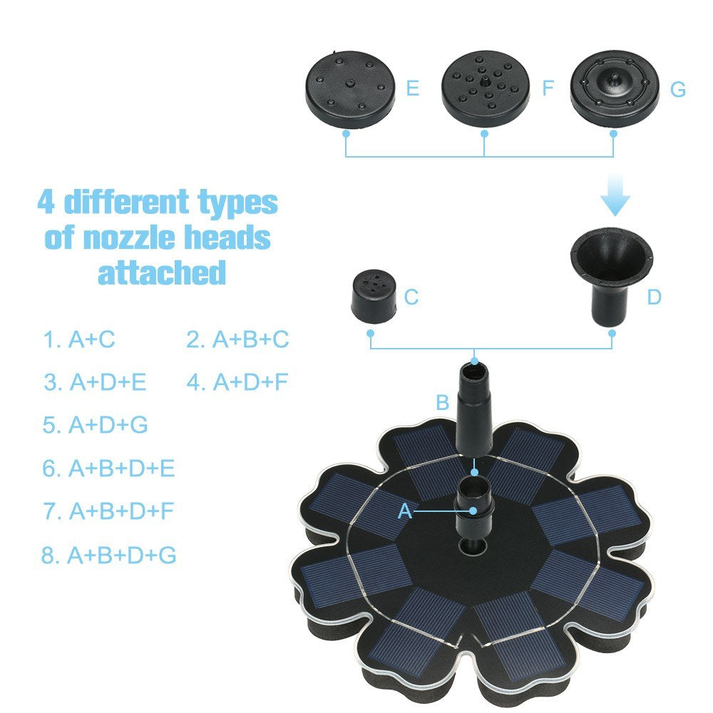 Solar Power Fountain Flower-shape Panel Energy-saving Water Pump 195mm/7.68"